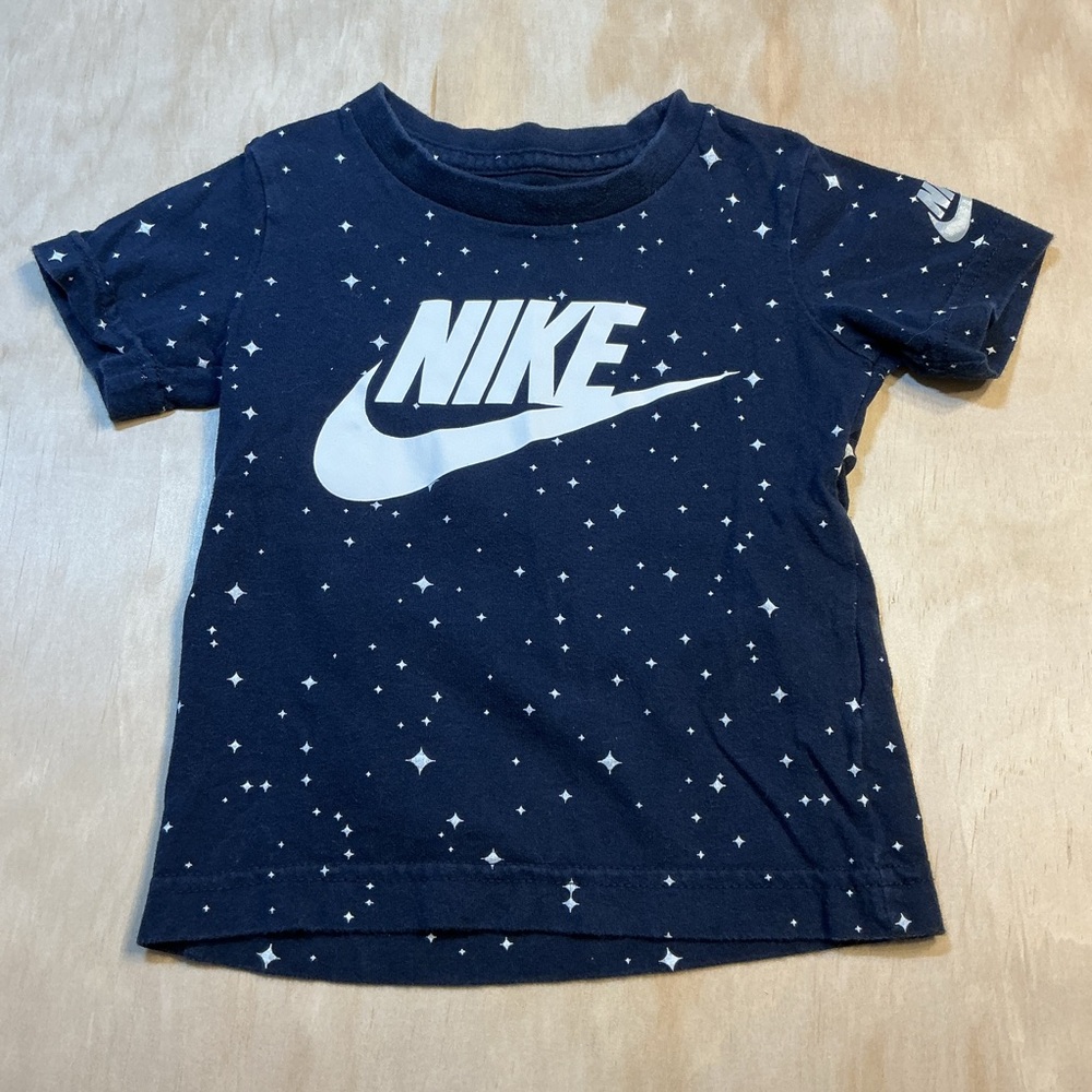 Nike Kids Navy Tee with White Swoosh and Star Print